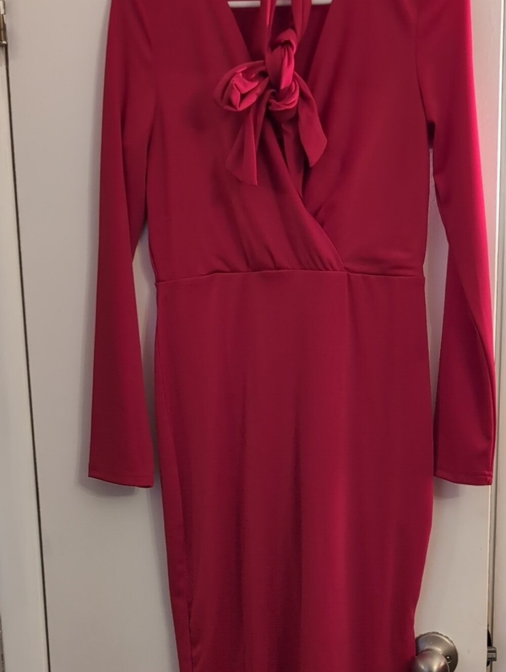 Long Sleeve Red Dress Tie Goes Around Waist